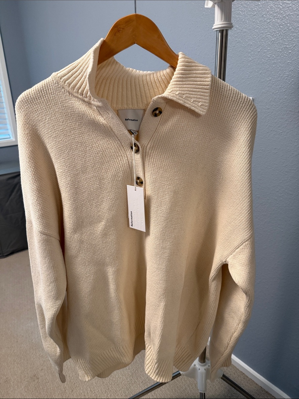 Reformation Cream Zip-Front Knit Sweater